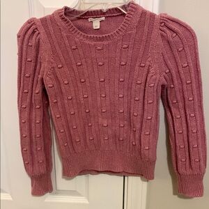 Crewcuts Pink Textured Knit Sweater with Puff Sleeves